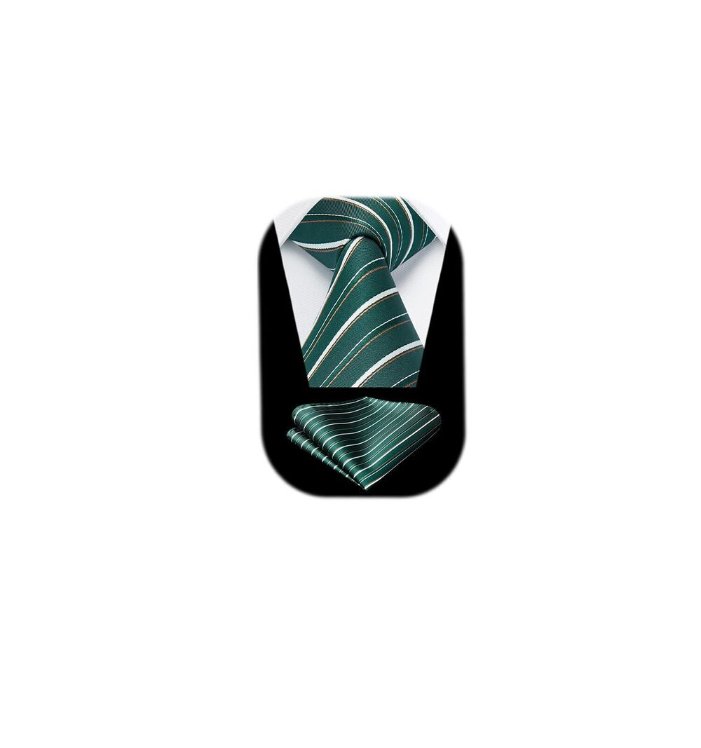 6089 Ties Green Striped Tie and Handkerchief Set Dark Green classic